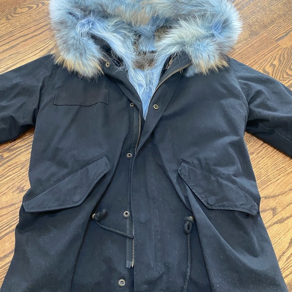 Twill Navy Parka with fur interior size Small - Picture 3 of 5
